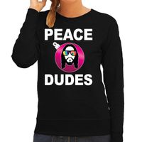 Hippie jezus Kerstbal sweater / Kerst outfit peace dudes zwart voor dames - thumbnail