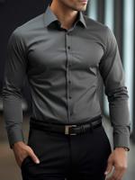 Bon&Bon Mode Men's Apricot Long Sleeve Business Casual Shirt Grey / XL