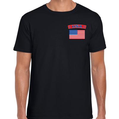 USA thema t-shirt - met vlag op borst - zwart - voor heren - Amerika landen shirt - supporters