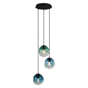 QAZQA Art deco hanglamp zwart met blauw glas 3-lichts - Douglass