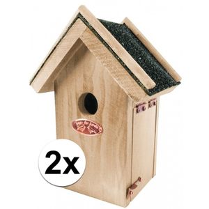 2x Houten vogelhuisjes met bitumen dakje 16x22 cm