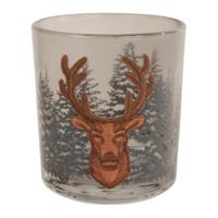 Theelichthouder Embroidery hert bruin 9 cm | 18 stuks