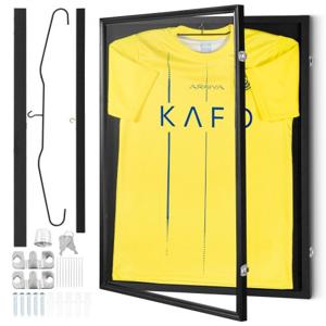 VEVOR Jersey-displayframe 590x790x40mm Afsluitbare schaduwbox voor sporttruien met 98% UV-bescherming PC-glas en hangers voor honkbal, basketbal, voetbal, hockeytruien en uniformen