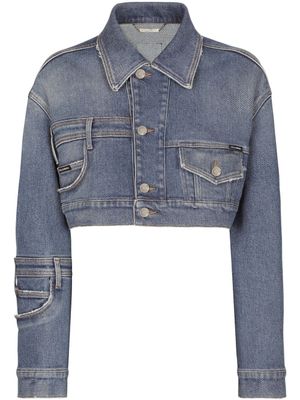 Dolce & Gabbana veste crop en jean patchwork - Bleu