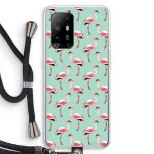 Flamingoprint groen: Oppo A95 5G Transparant Hoesje met koord