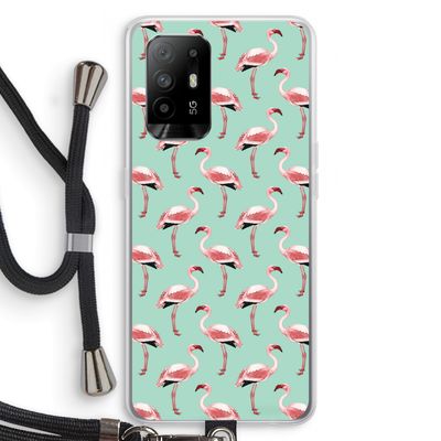 Flamingoprint groen: Oppo A95 5G Transparant Hoesje met koord