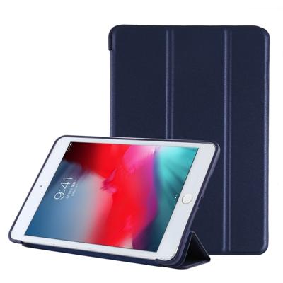 PU plastic bodem geval opvouwbare vervorming links en rechts Flip lederen draagtas met drie voudige beugel & Smart Sleep voor iPad mini 2019 (blauw)