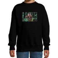 Tekst sweater I love monkeys met dieren foto van een orang oetan aap zwart voor kinderen - thumbnail