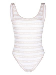 Balmain maillot de bain rayé à logo imprimé - Blanc