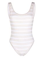 Balmain maillot de bain rayé à logo imprimé - Blanc - thumbnail