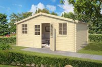 Outdoor Life Udo Blokhut 480x300 cm 28 mm vuren blank- Zadeldak- Onbehandeld vurenhout- Outdoor Life