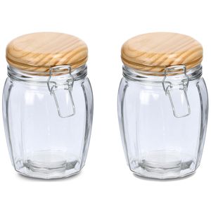 Voorraadpotten/bewaarpotten - 2x - 820 ml - glas - met beugelsluiting - D11 x H16 cm