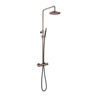 Hotbath Cobber Opbouw Regendoucheset Met Thermostaatkraan Met 20cm Ronde Hoofddouche en Staafhanddouche Geborsteld Koper PVD - thumbnail