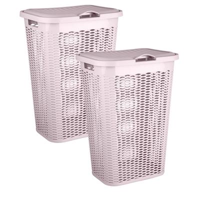 Wasmand Ventilation - 2x - met deksel - roze - kunststof - 51 liter - 43 x 35 x 61 cm