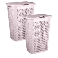 Wasmand Ventilation - 2x - met deksel - roze - kunststof - 51 liter - 43 x 35 x 61 cm