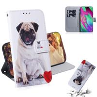 Mopshond patroon gekleurde tekening horizontale Flip lederen case voor Galaxy A40 met houder & card slots & portemonnee