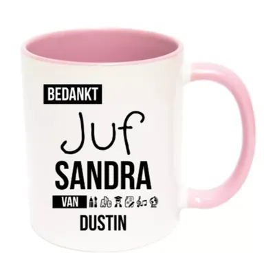 Bedankt Juf mok met naam (roze)