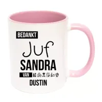 Bedankt Juf mok met naam (roze)