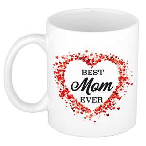 Best mom ever kado mok / beker met hartjes voor Moederdag / verjaardag   -