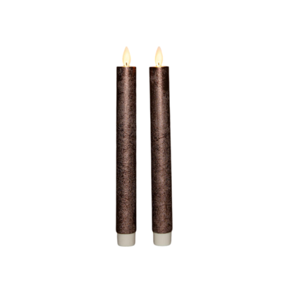Dinerkaars rustiek wax bewegende vlam op batterij met afstandsbediening h23 cm brons 2st - Annas collection