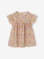Gebloemde meisjesblouse met korte mouwen en ruches ecru