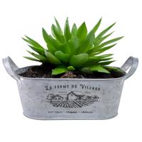 Plantenpot/bloempot teil voor buiten - zink - zilver - L31 x D12 x H13 cm