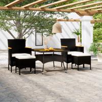 5-delige Tuinset poly rattan en massief acaciahout zwart