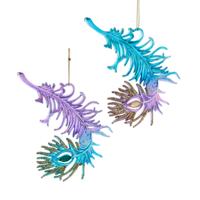 Ornament plastic pauwkleurige veer l14cm - Kurt s adler
