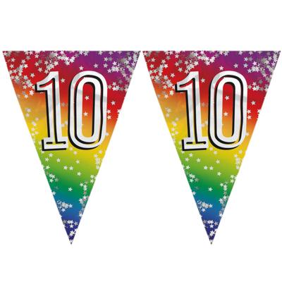 Boland 10 jaar verjaardag vlaggetjes - 3x stuks - slinger - 6 meter - Glitter folie - Binnen/buiten