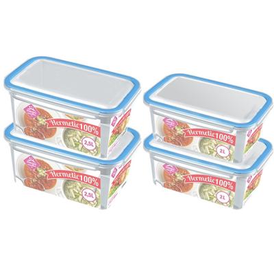 Hega Hogar Kiev voorraadbakjes - 4x - 2 en 2,5 liter - transparant blauw - plastic kunststof