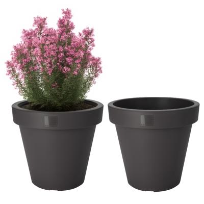 Pro Garden Bloempot - 2x - antraciet - rond - D25 cm - kunststof - plantenpot - tuin buiten