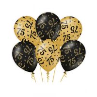 24x stuks leeftijd verjaardag feest ballonnen 75 jaar geworden zwart/goud 30 cm