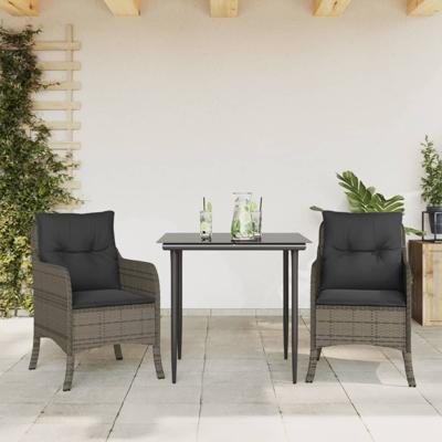 3-delige Tuinset met kussens poly rattan grijs