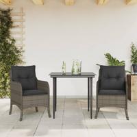 3-delige Tuinset met kussens poly rattan grijs