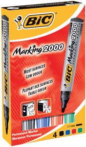 Bic permanent marker 2000, doos met 4 stuks in geassorteerde kleuren