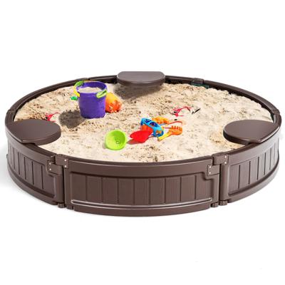 Ronde Zandbak van 120 cm met Waterdicht Deksel Bodembekleding en Ingebouwde Zithoek Ruimte voor 4 Kinderen Zandbakset