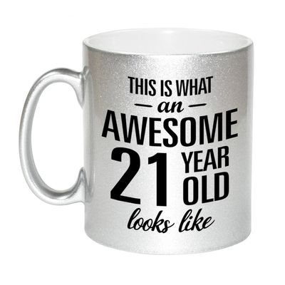Awesome 21 year cadeau mok / beker zilver 330 ml Awesome 21 year cadeau mok / beker zilver 330 ml