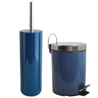 Toiletborstel in houder 38 cm/pedaalemmer 3L set Moods - Metaal - blauw