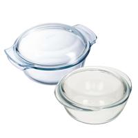 Ovenschalen set van glas met deksel - 2x - 3 en 2,1 liter - met easy grip