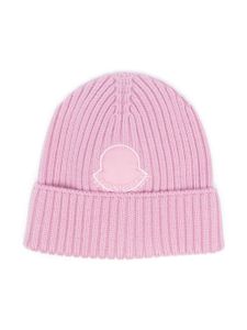 Moncler Enfant bonnet nervuré à patch logo - Rose