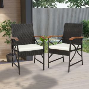 Set van 2 Rotan Stoelen Polyrotan Tuinstoelen met Zitkussen Rotan Stoel Tuinstoelen voor Outdoor Terrassen Balkon Tuin (62 x 56 x 89 cm)