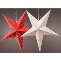 Verlichte kerststerren - 2x st - wit en rood - 60 cm - papier - op batterijen - thumbnail