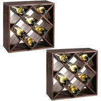 Houten wijnflessen rek/wijnrek vierkant voor 16 flessen - 2x - 50 x 50 x 25 cm - Wijnrek