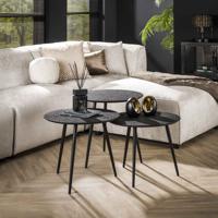 LifestyleFurn Ronde  Salontafel Joshuah Metaal, Set van 3 stuks - zwart - thumbnail