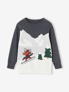 Kersttrui voor jongens met grappig landschap antraciet
