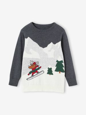 Kersttrui voor jongens met grappig landschap antraciet