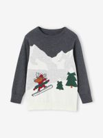 Kersttrui voor jongens met grappig landschap antraciet
