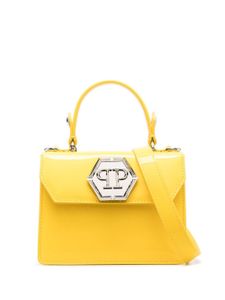 Philipp Plein sac à main en cuir verni à plaque logo - Jaune