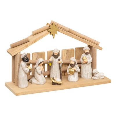 Kerststal voor kinderen - met 7 beeldjes - 30 x 18 cm - kerstdecoratie kinderkamer