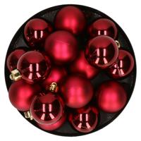 Decoris kleine kerstballen - 32x st - donkerrood - 4 cm - kunststof - onbreekbare kerstballen